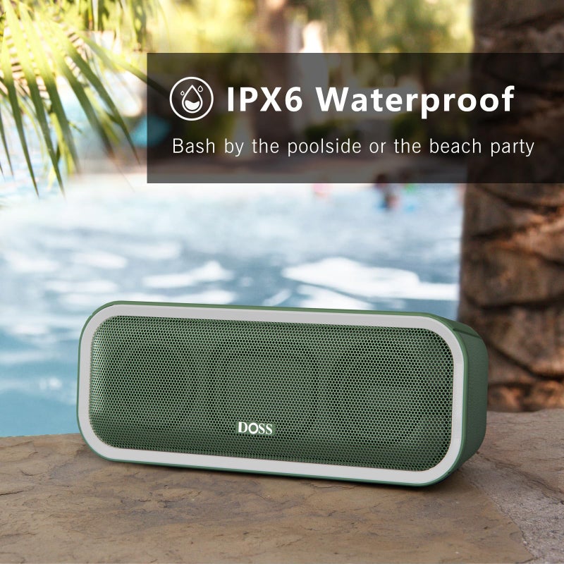 DOSS SoundBox Pro+ Bluetooth Speaker, Immersive 24W Stereo Sound with Booming Bass, IPX6 Waterproof, 15H Playtime, Mixed Colors Lights, Wireless for Backyard, Hiking, Garage, Party-Green - Image 4